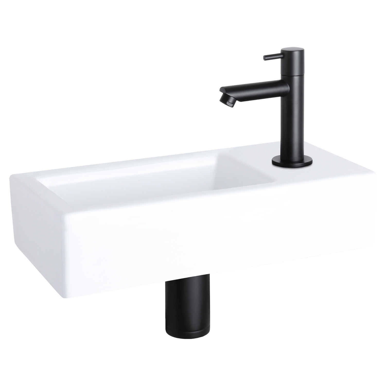 Fonteinset Differnz Helios 37.5x18.5x9.5 cm Wit Met Rechte Kraan Rechts Mat Zwart Differnz