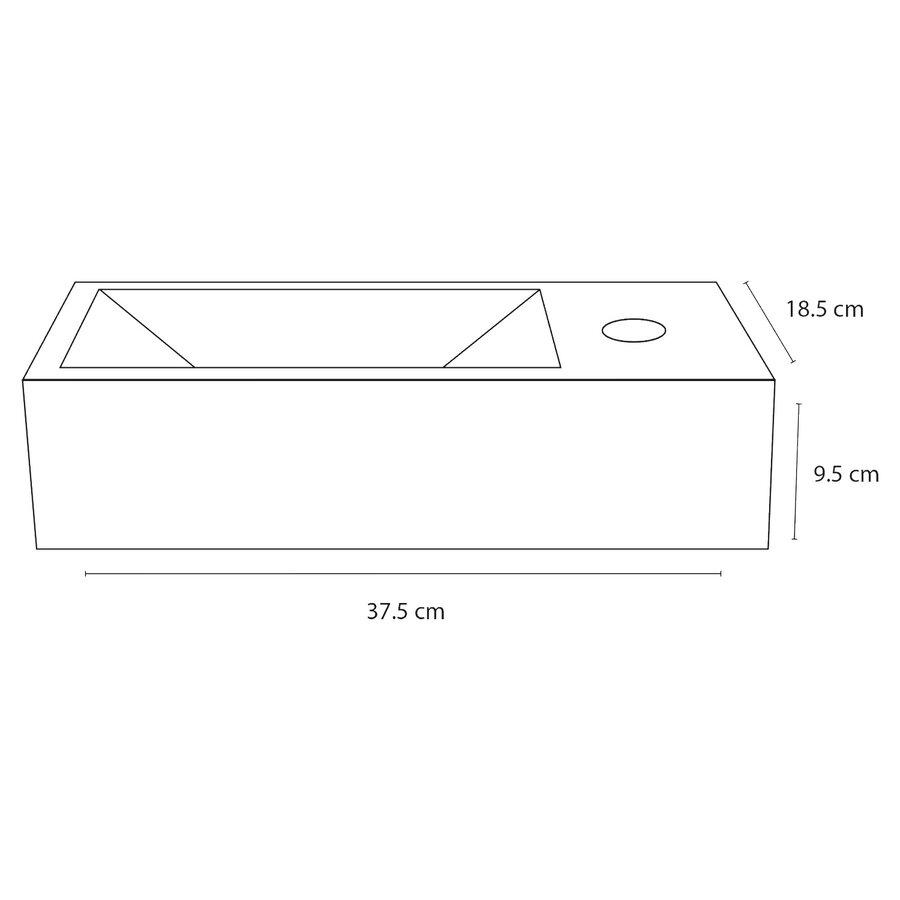 Fonteinset Differnz Helios 37.5x18.5x9.5 cm Wit Met Rechte Kraan Rechts Mat Zwart