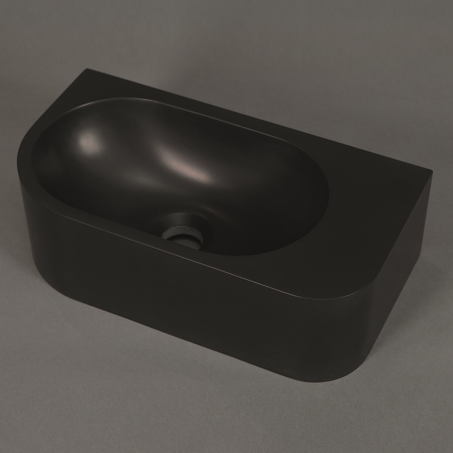 Fontein Luca Sanitair Wand 40x21.5x12 cm Solid Surface Zonder Kraangat Antraciet Rechts Luca Sanitair