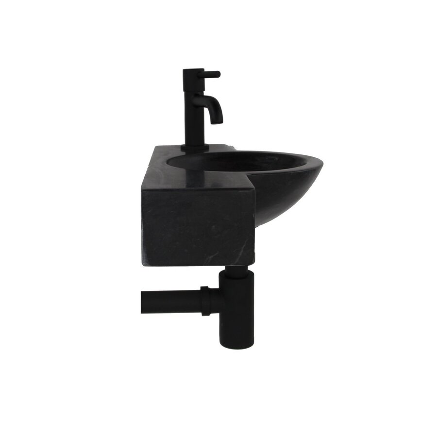 Fonteinset Boss & Wessing Fynn Natuursteen Eénhendelkraan En Sifon 40x23x8 cm Mat Zwart