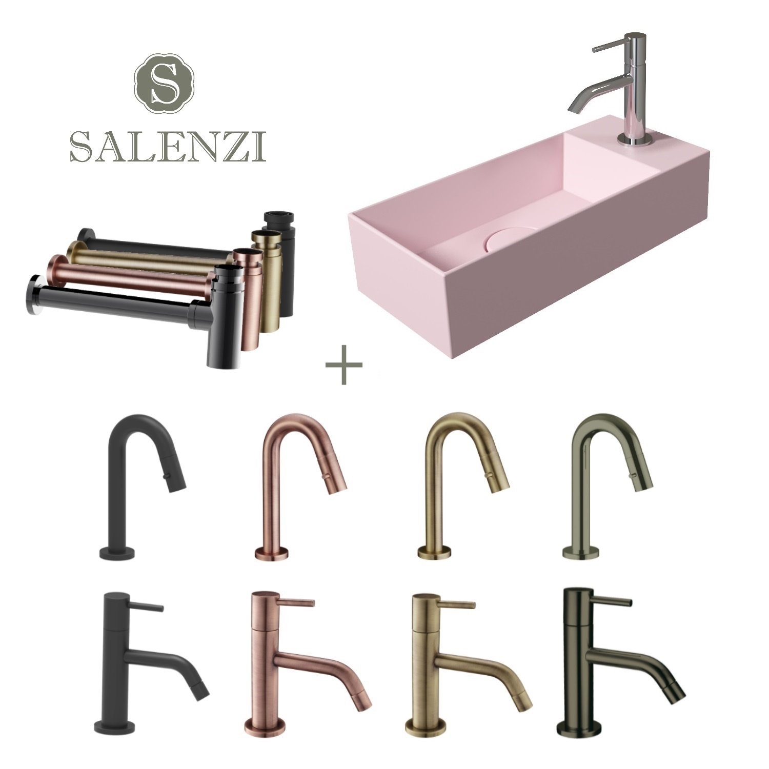 Salenzi Fonteinset Spy 45x20 cm Mat Roze - spy4520setmroze