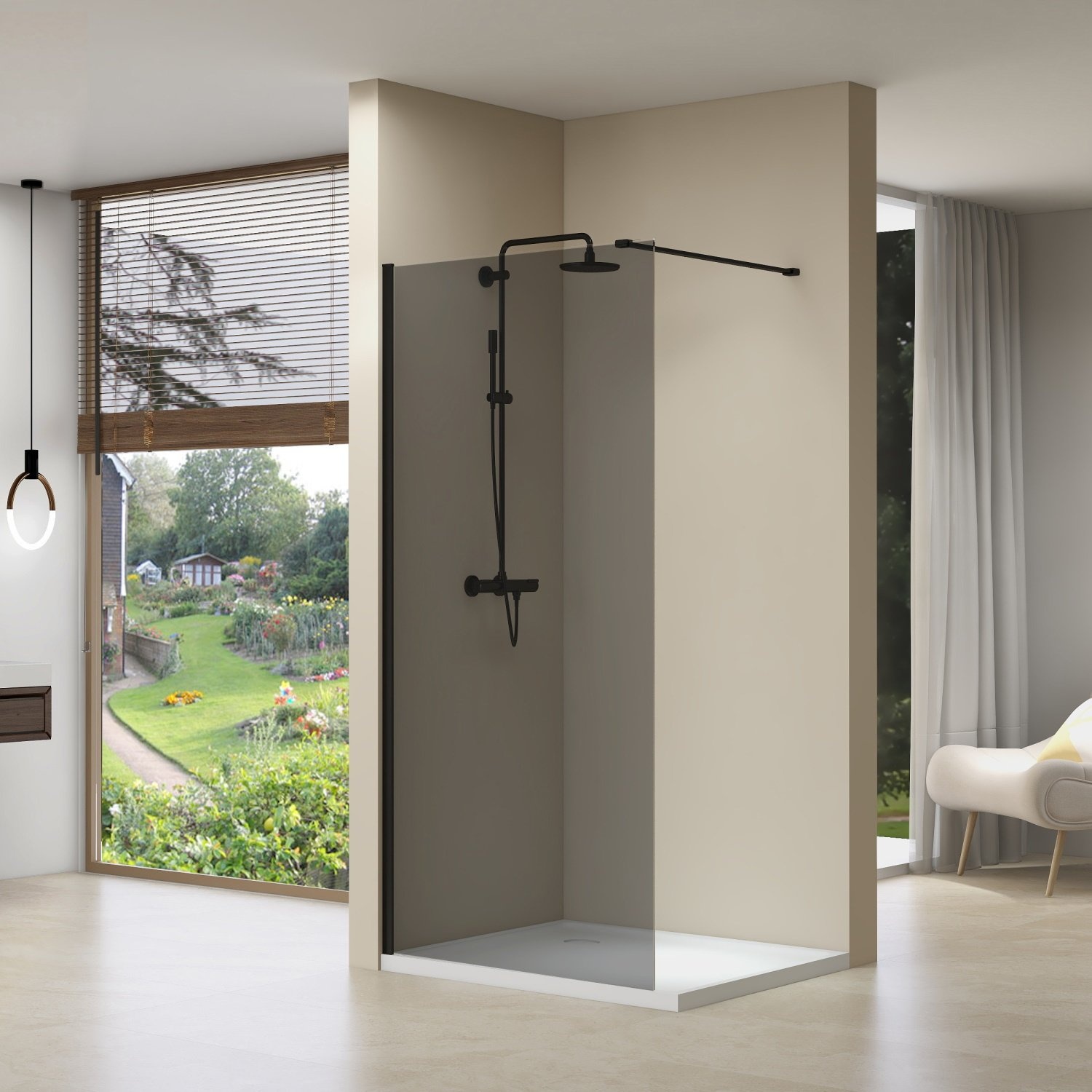 Inloopdouche Van Rijn ST01 Met Stabilisatiestang 90x200 cm Rookglas 8 mm Mat Zwart van Rijn