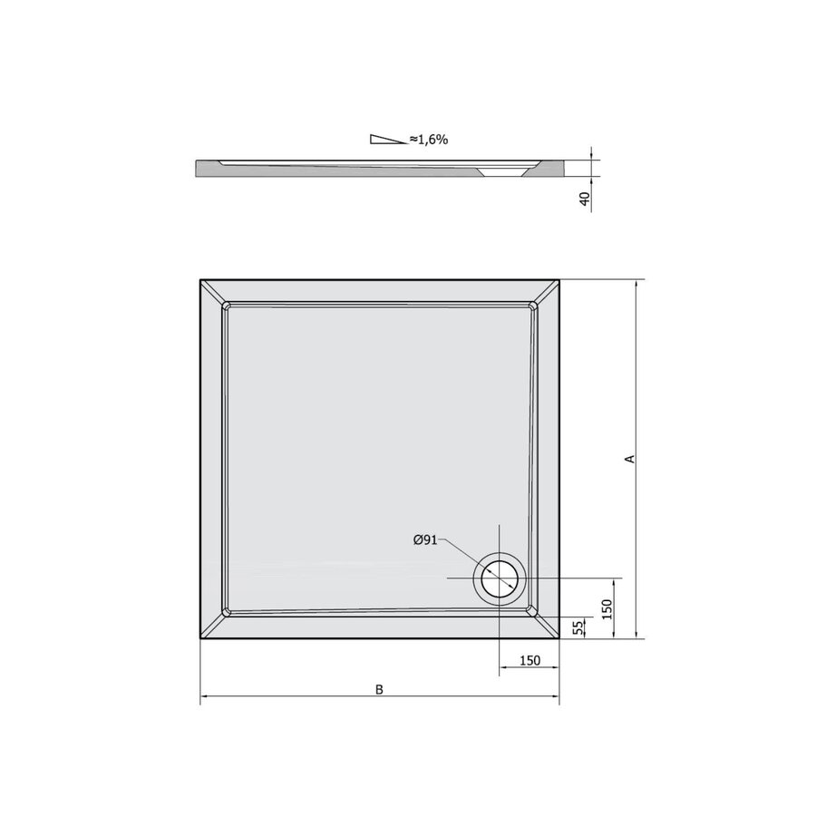 Douchebak Marmer Sapho Aura 80x80x4 cm Vierkant Wit