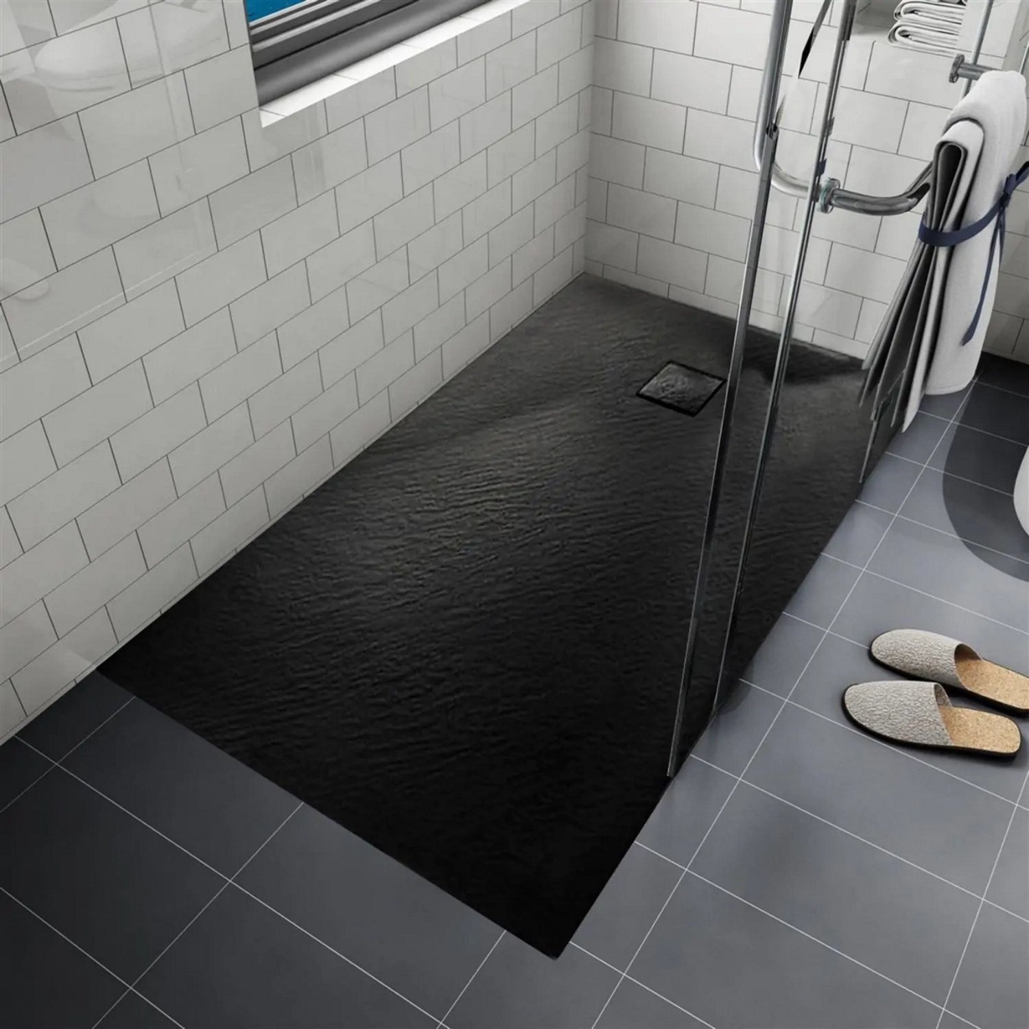 Douchebak AquaSplash Naxos SMC 120x80 cm Stone-look Mat Zwart Aquasplash