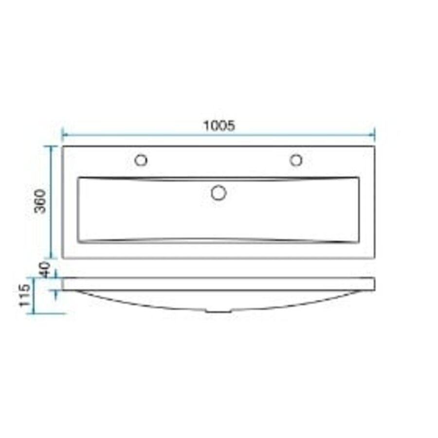 Wastafel 100Cmx36Cm Twee Kraangaten Wit