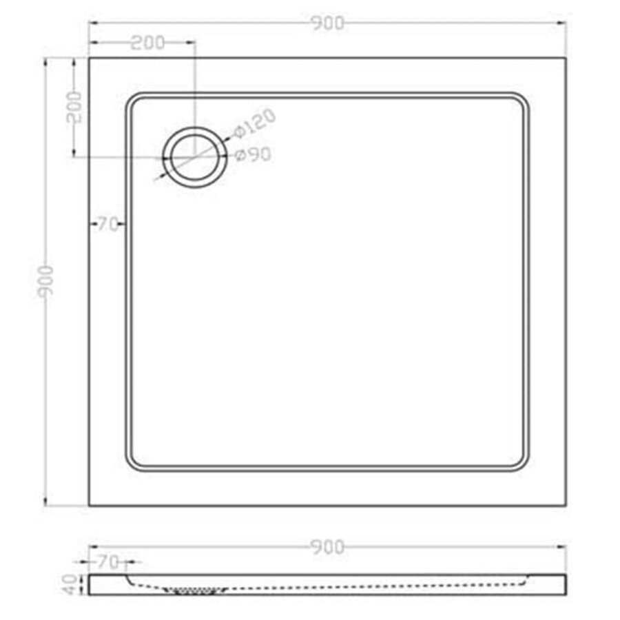 Wiesbaden luxe douchebak SMC vierkant 900x900x40 wit