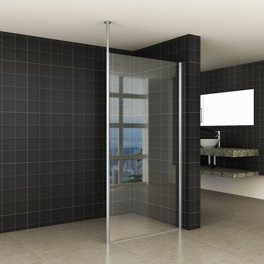 Aqua Splash Douchewand met Verticale Stabilisatiestang 10 mm NANO Coating - Douchewand Met Verticale Stabilisatiestang 50x200 cm