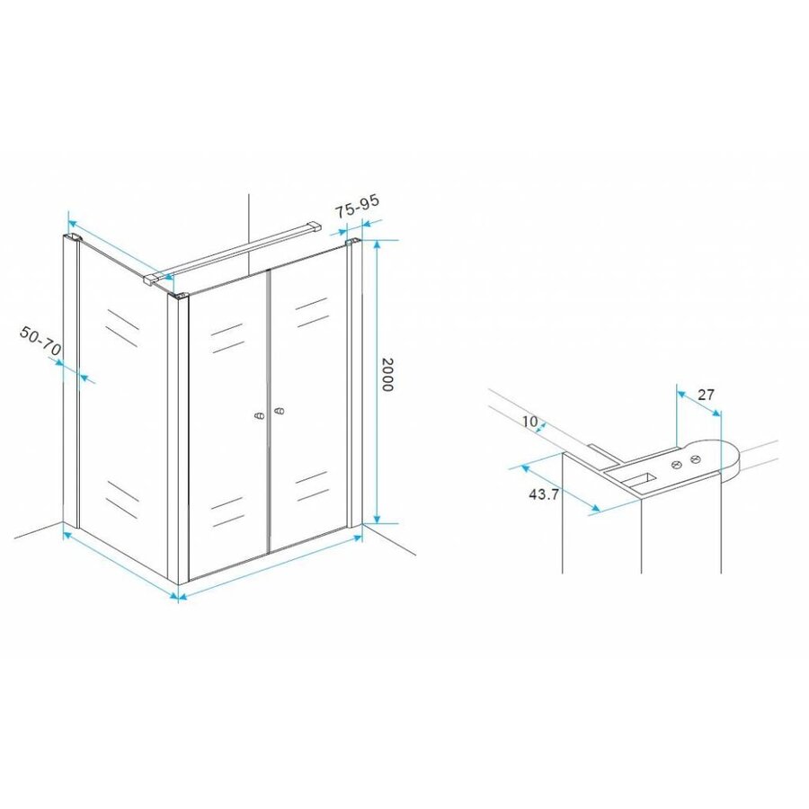 Wiesbaden hoekprofiel tbv nisdeur+profiel met zijwand 10mm