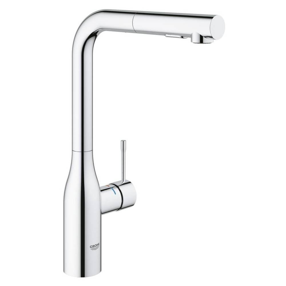 Grohe Essence 1 gats keukenkraan met L uitloop met uittrekbare dual spray chroom