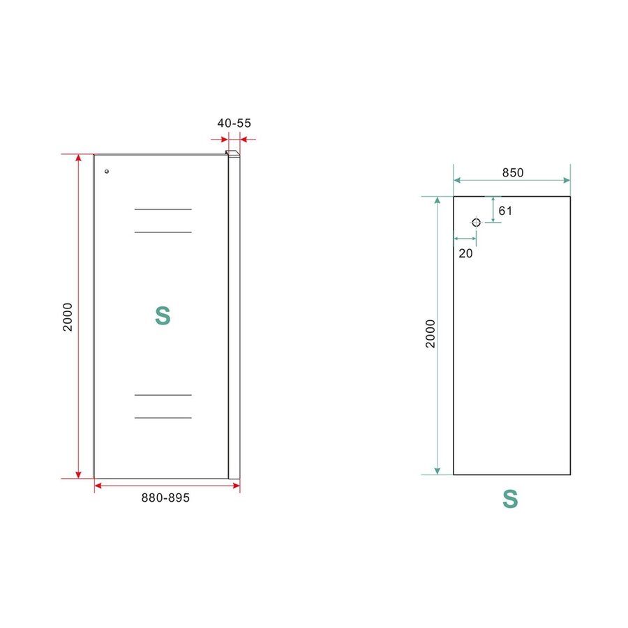 Zijwand Wiesbaden tbv Douchedeur Schuifdeur 90 cm 8mm Nano Coating Mat Zwart