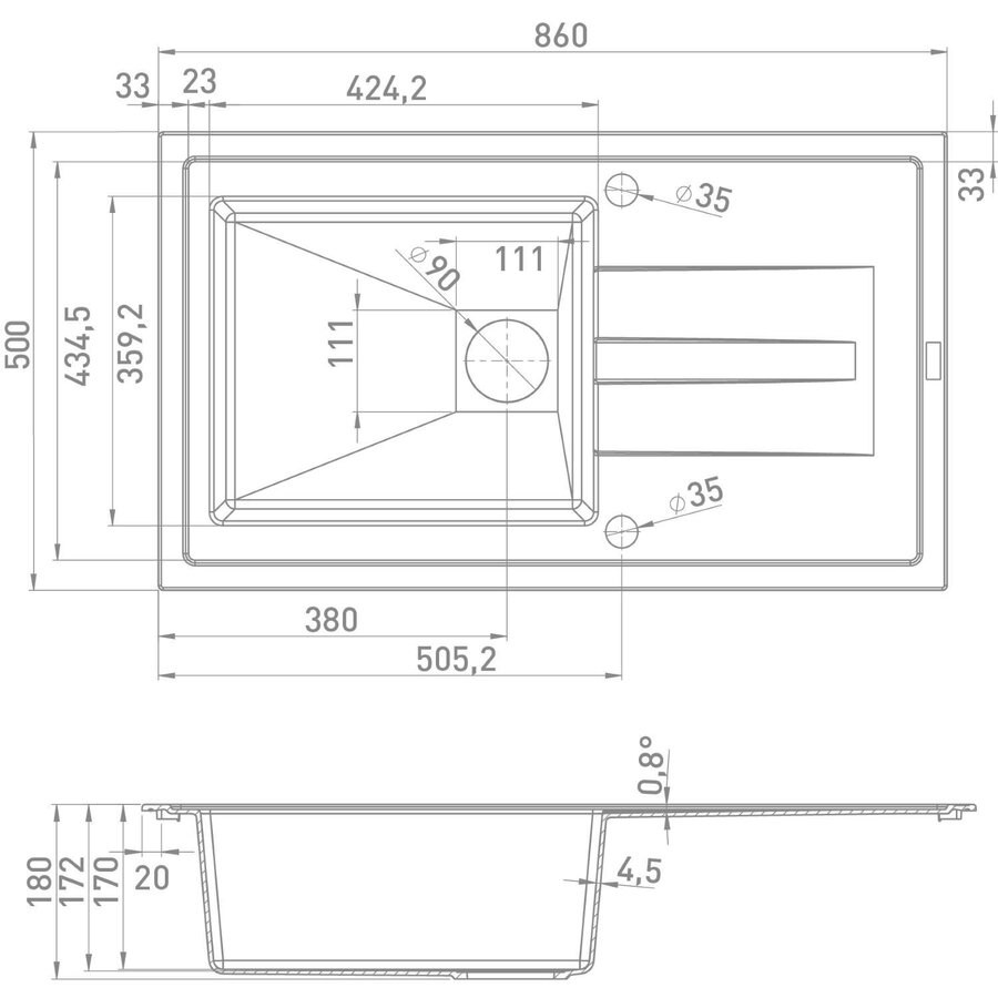 Inbouw Spoelbak Uitstortgootsteen Van Marcke Go Molto 86x50 cm Polyester Zwart