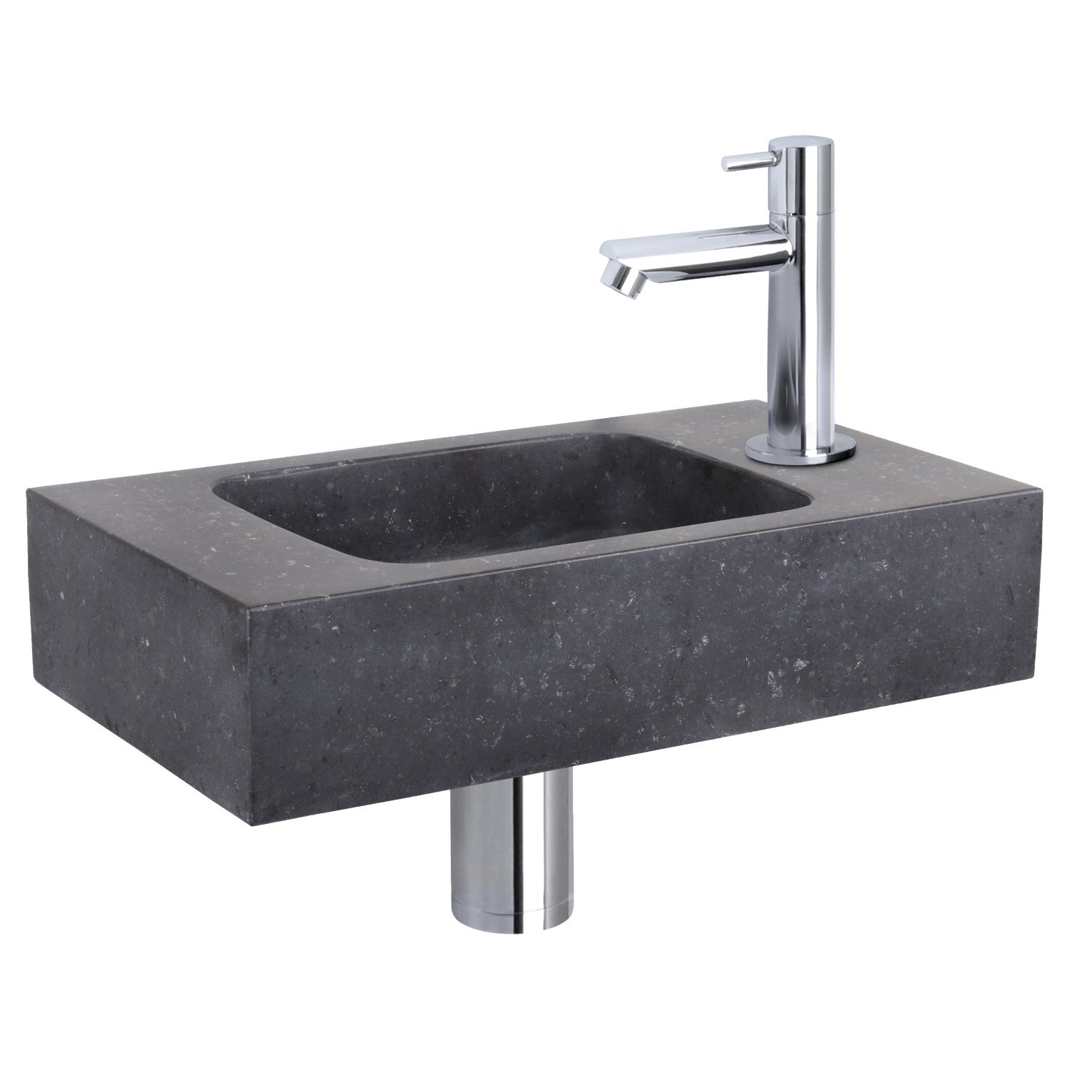Fonteinset Differnz Bombai Natuursteen 40x22x9 cm Zwart Met Rechte Kraan Chroom Differnz