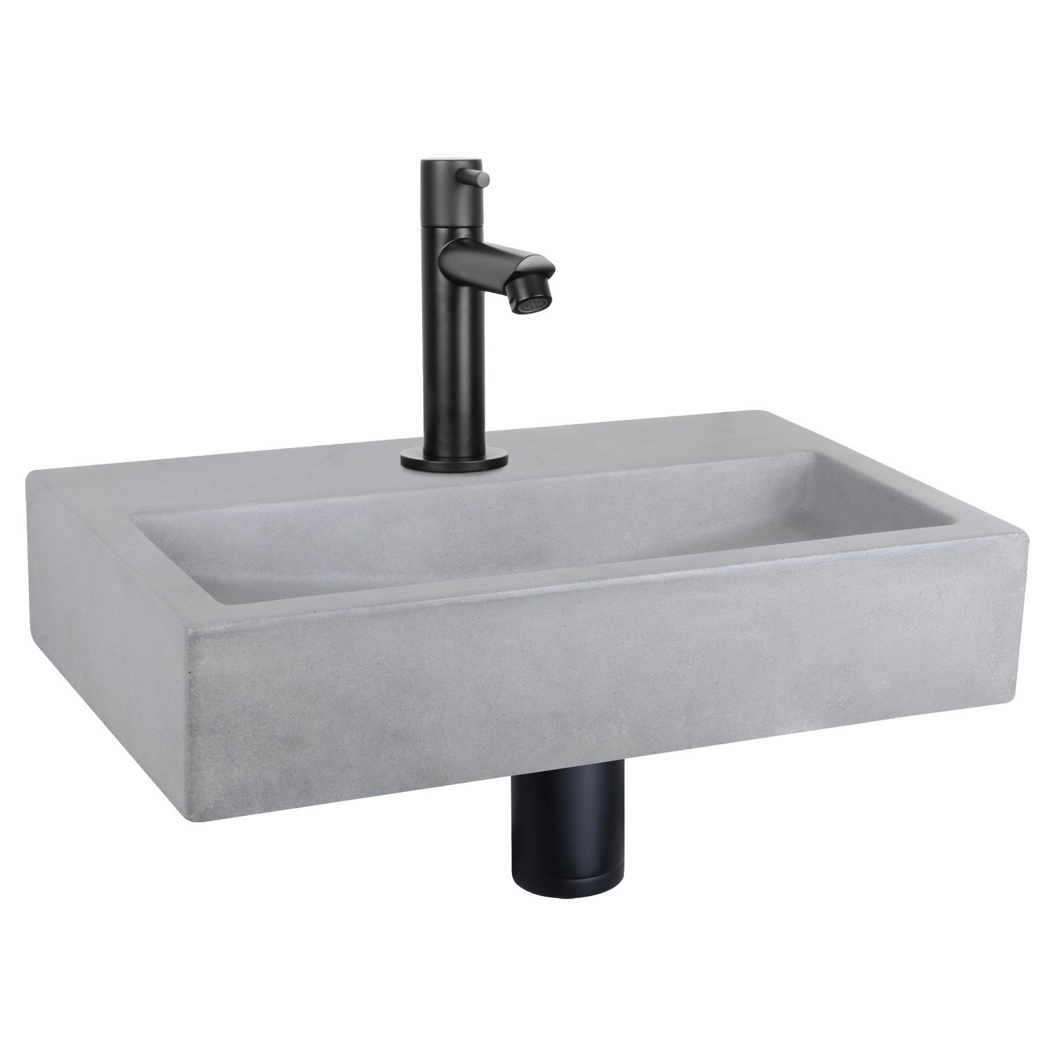Fonteinset Differnz Flat Beton 38x24x8 cm Licht Grijs Met Rechte Kraan Mat Zwart Differnz