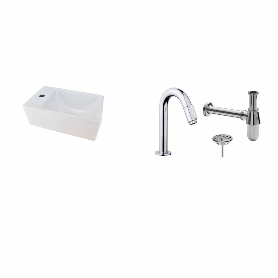 Fonteinset Chepri Mini Xxs 30,5X18X11 Cm Links Chroom (Keuze Uit 20 Kranen)