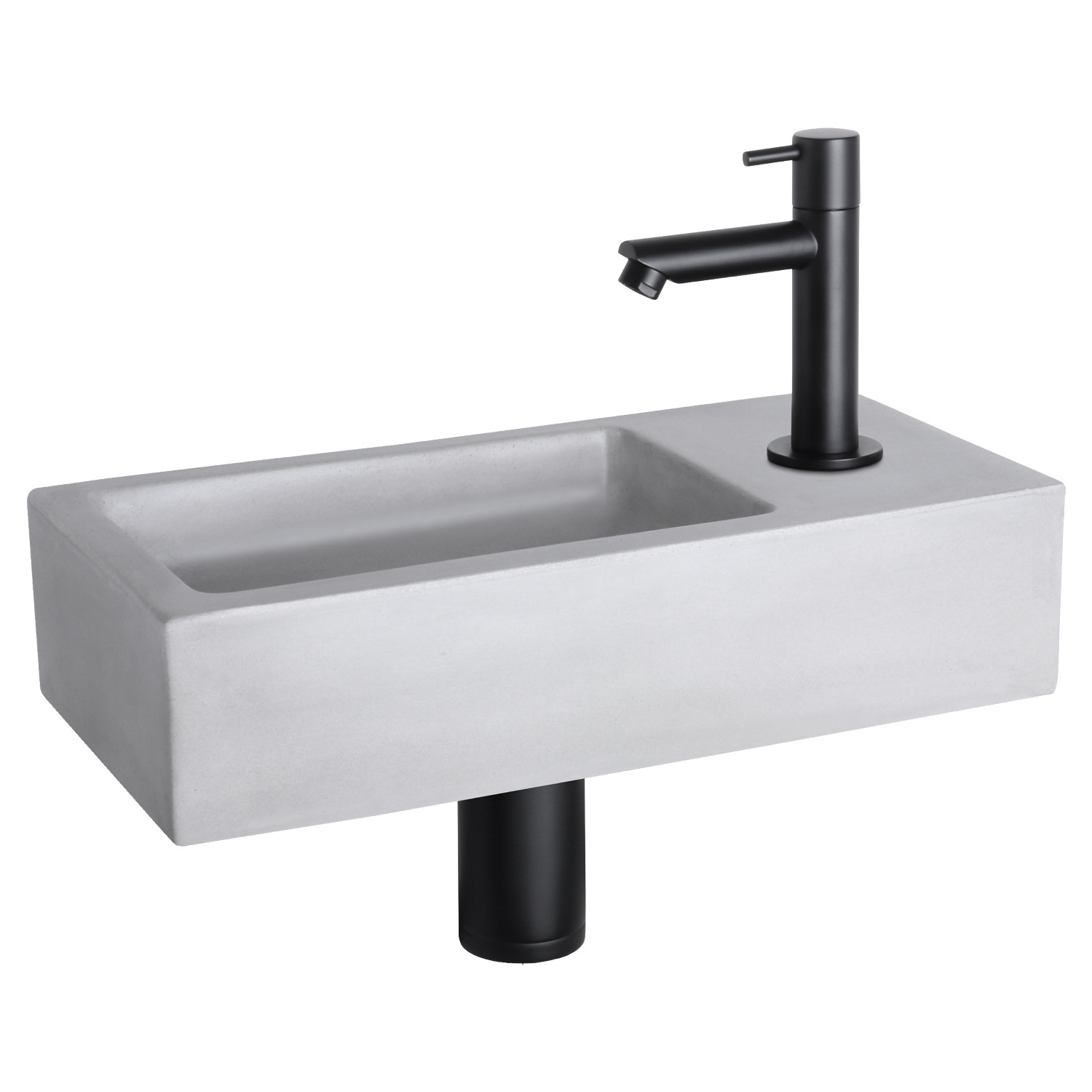 Fonteinset Differnz Ravo Beton 38.5x18.5x9 cm Licht Grijs Met Rechte Mat Zwart Differnz