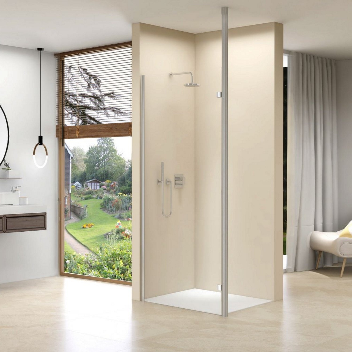 Inloopdouche Van Rijn ST01 Met RVS Staander 50 mm 94x200 cm Helder Glas 8 mm van Rijn