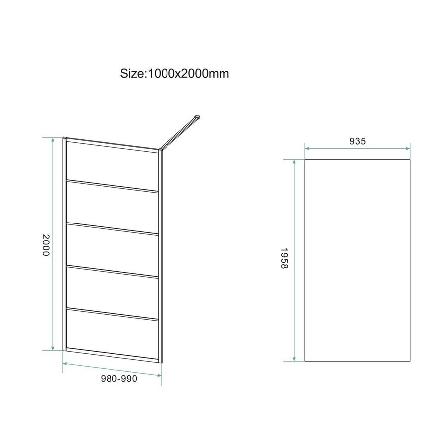 Inloopdouche BWS Black Line 100x200 cm 8mm NANO Glas Mat Zwart Raster