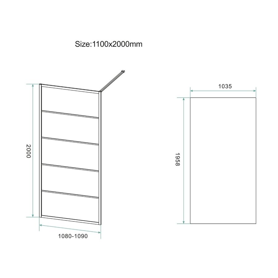 Inloopdouche BWS Black Line 110x200 cm 8mm NANO Glas Mat Zwart Raster