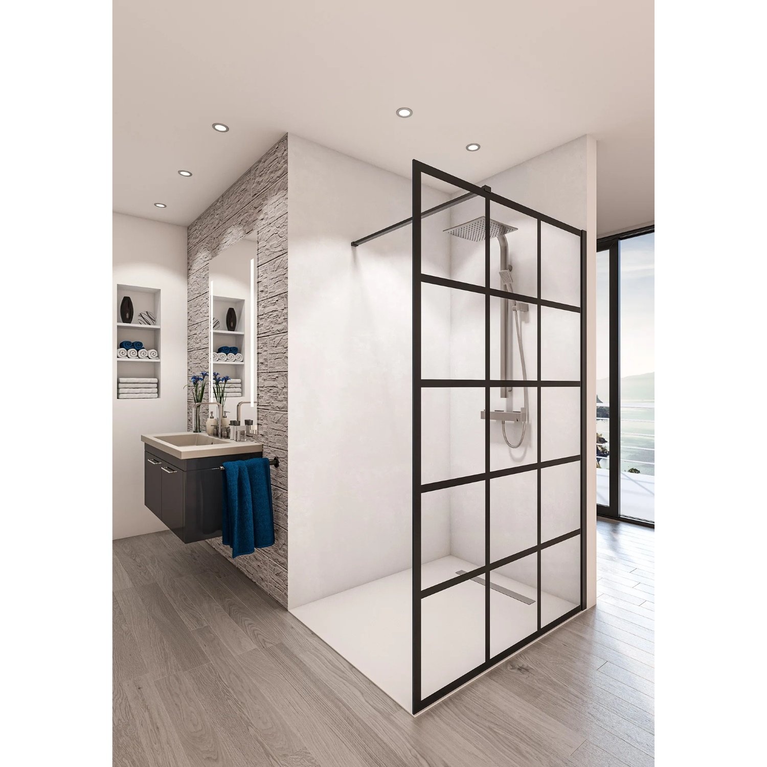Inloopdouche BWS Free Time 90x200 cm Zwart Decor 3 Timeless Coating Mat Zwart Profiel Boss & Wessing