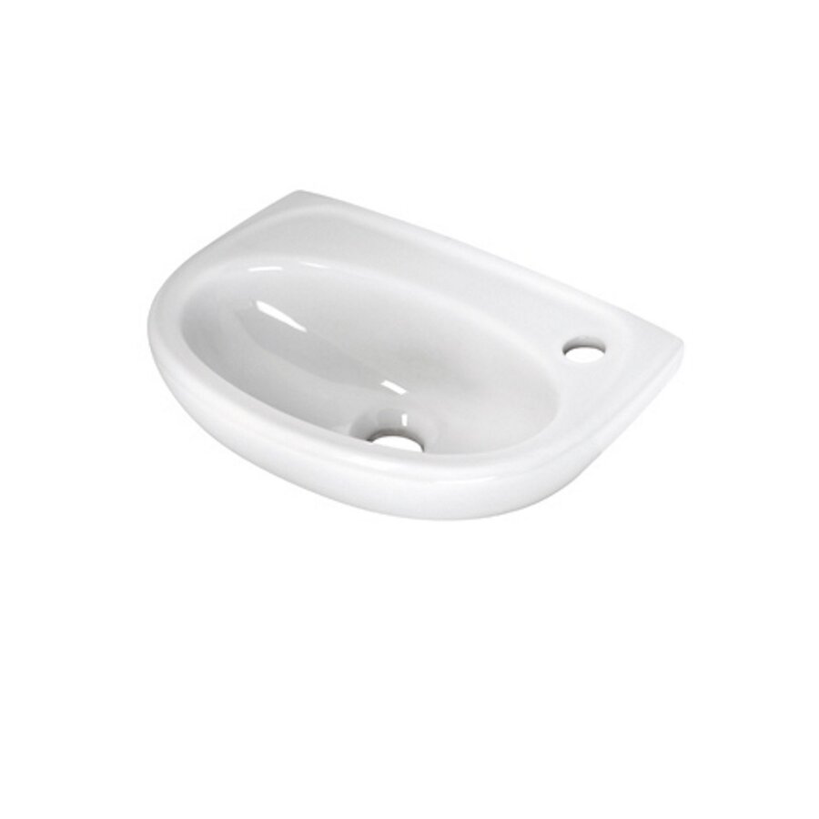 Basic Fontein Plieger Met Kraangat Rechts 36x26cm z. Overloop Wit