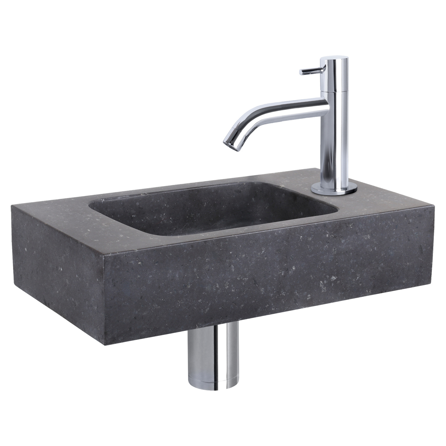 Fonteinset Differnz Bombai Natuursteen 40x22x9 cm Zwart Met Gebogen Kraan Chroom Differnz