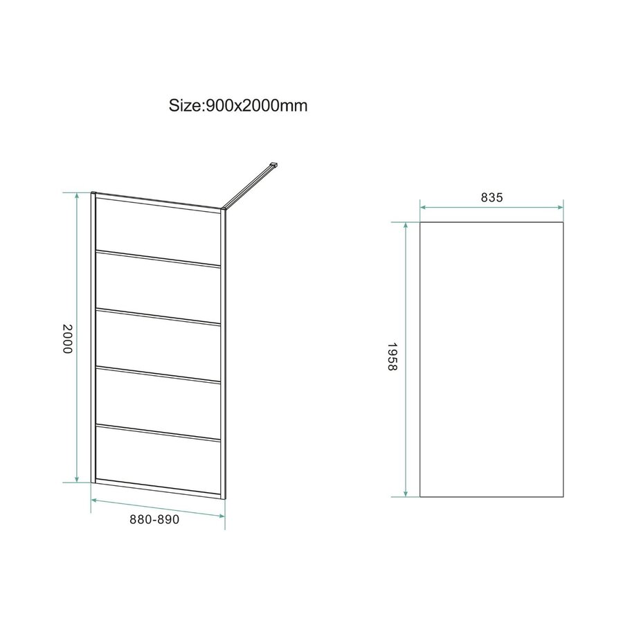Inloopdouche BWS Black Line 90x200 cm 8mm NANO Glas Mat Zwart Raster