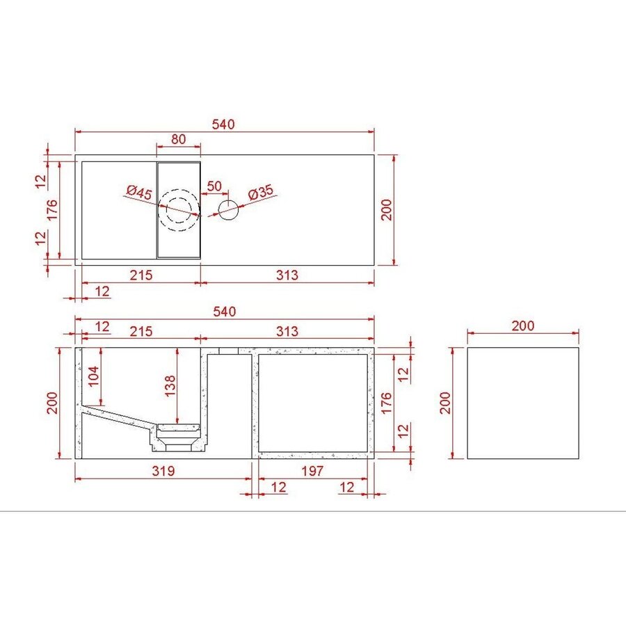 Fontein Wiesbaden Julia 54x20x20cm met Nis Solid Surface Mat Wit