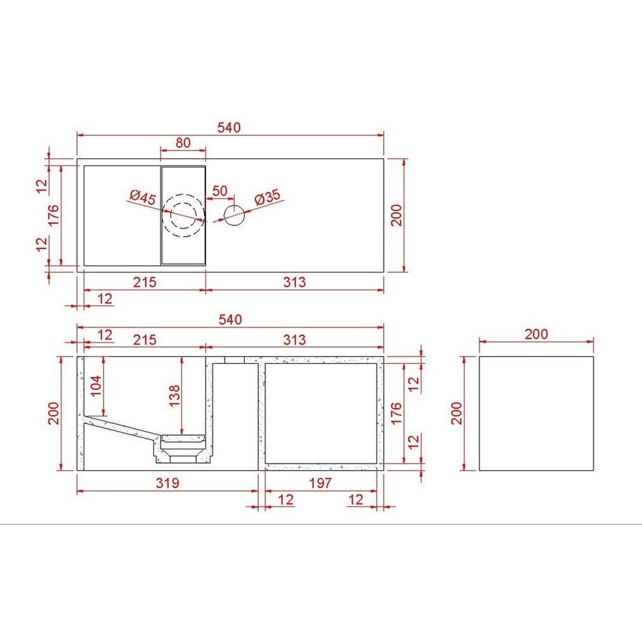 Fontein Wiesbaden Julia 54x20x20cm met Nis Solid Surface Mat Wit