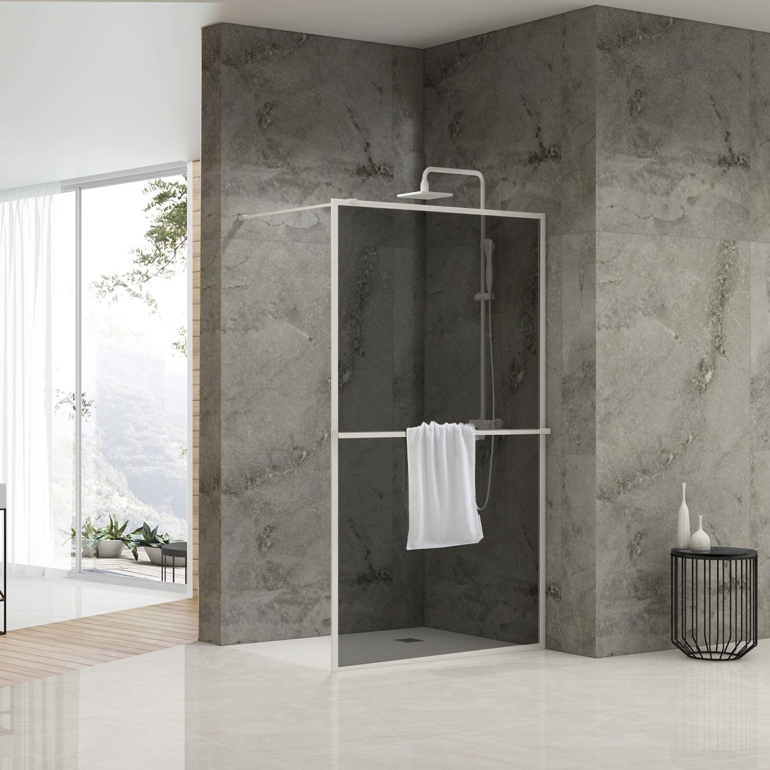 Inloopdouche Van Rijn ST04 Met Handdoekstang 100x200 cm 8 mm Rookglas Wit van Rijn