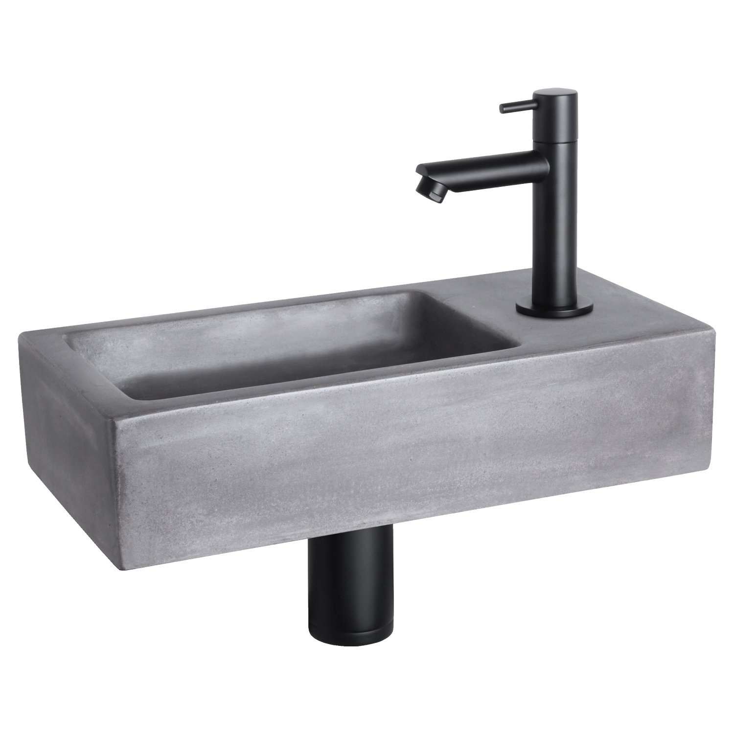Fonteinset Differnz Ravo Beton 38.5x18.5x9 cm Donker Grijs Met Rechte Mat Zwart Differnz