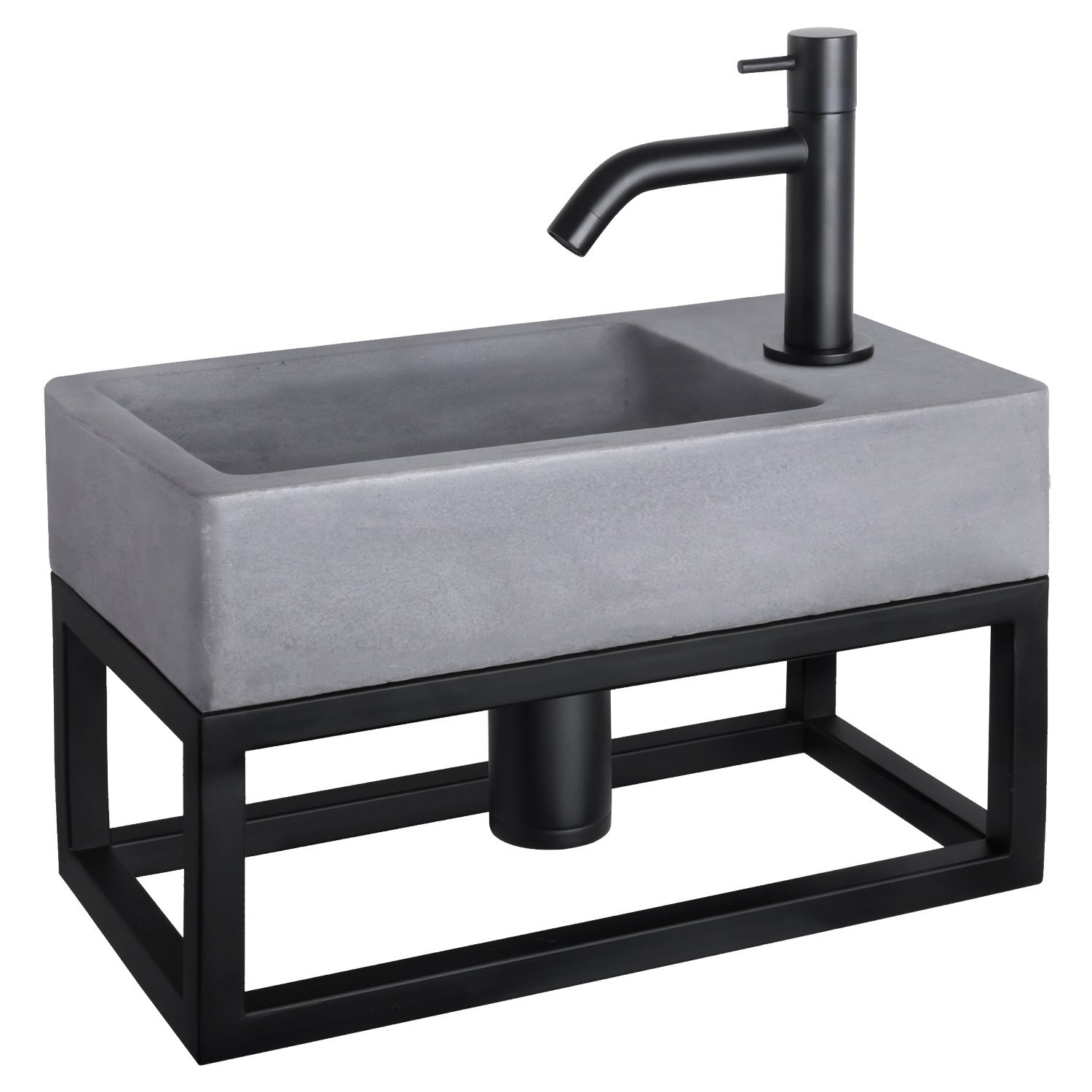 Fonteinset Differnz Force Beton en Handoekrek 40x22x9 cm Donker Grijs Met Gebogen Kraan Mat Zwart Differnz