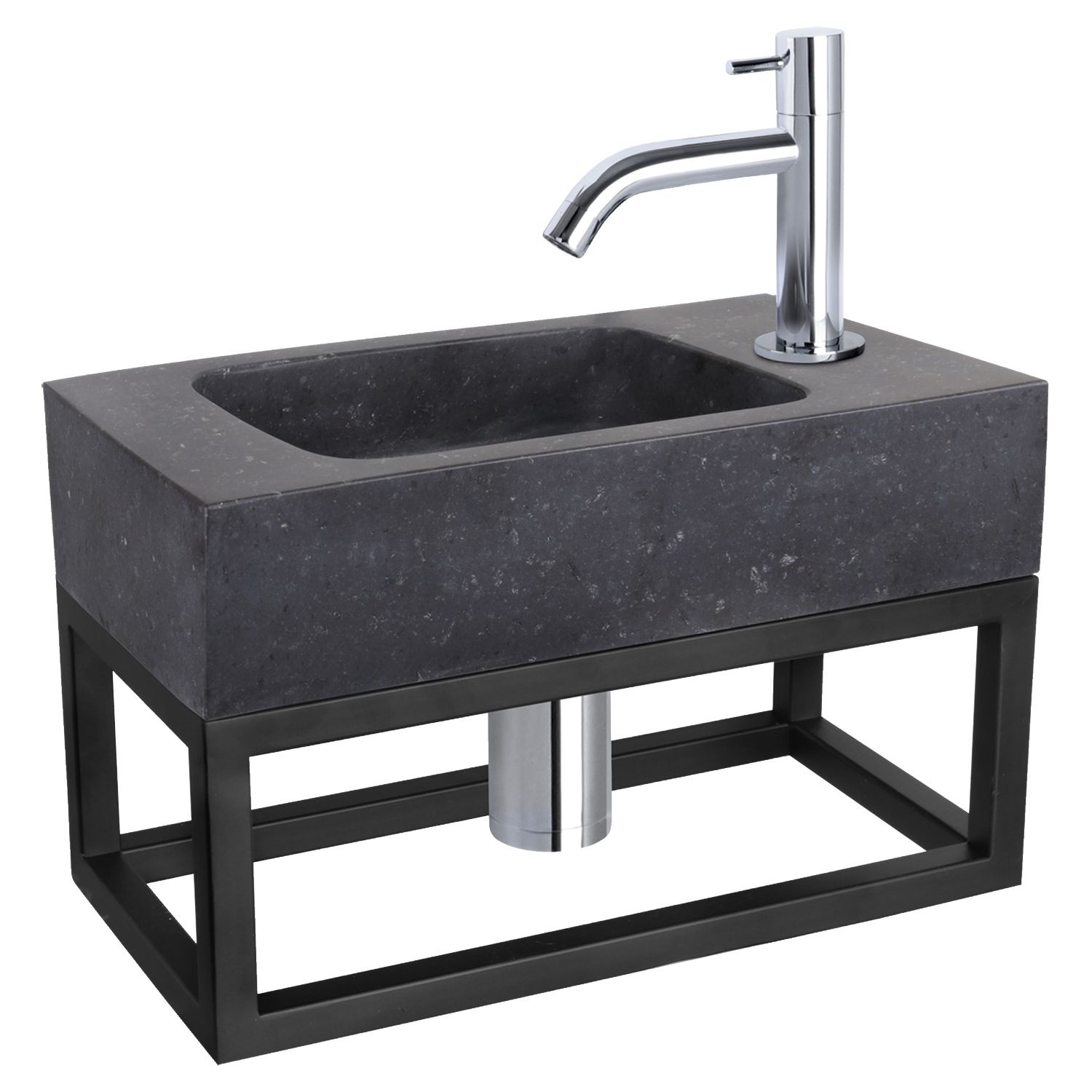 Fonteinset Differnz Bombai Natuursteen en Handoekrek 40x22x9 cm Zwart Met Gebogen Kraan Chroom Differnz
