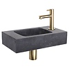 Differnz Fonteinset Differnz Bombai Natuursteen 40x22x9 cm Zwart Met Rechte Kraan Mat Goud