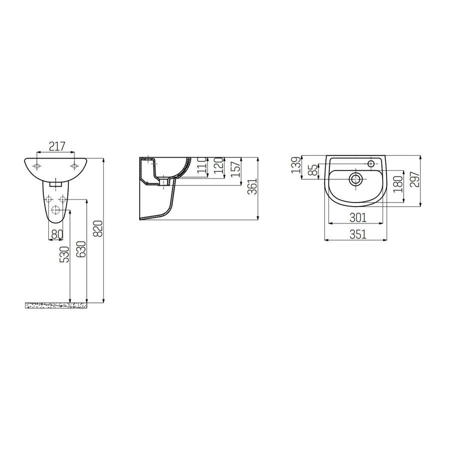 Fontein Boss & Wessing 35x30 cm Keramiek Wit Met Kraangat Rechts