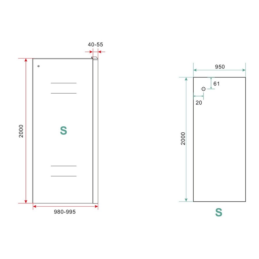 Zijwand Aqua Splash Voor Schuifbare Douchedeur 100x200 cm 8 mm Nisdeur NANO Mat Zwart