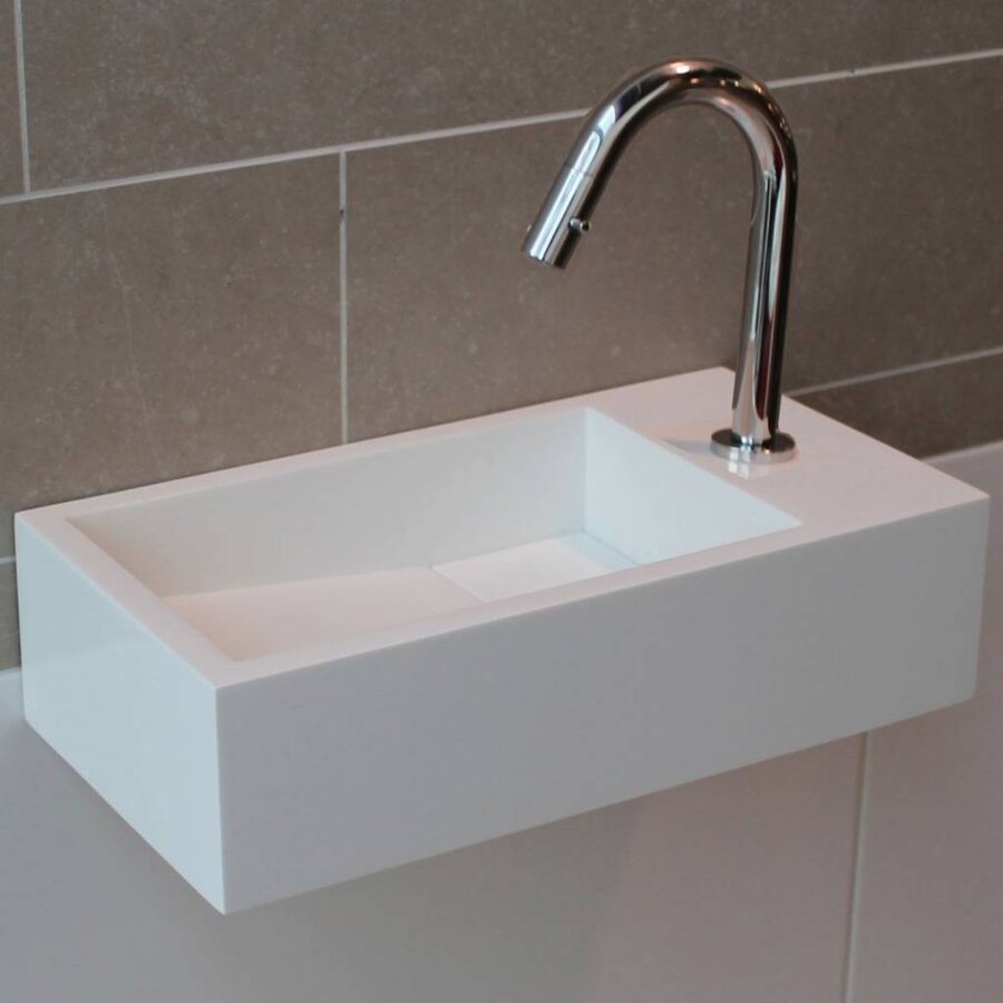 Fontein Luca Sanitair 35x18x9cm Solid Surface Met Kraangat Links Of Rechts Mat Wit
