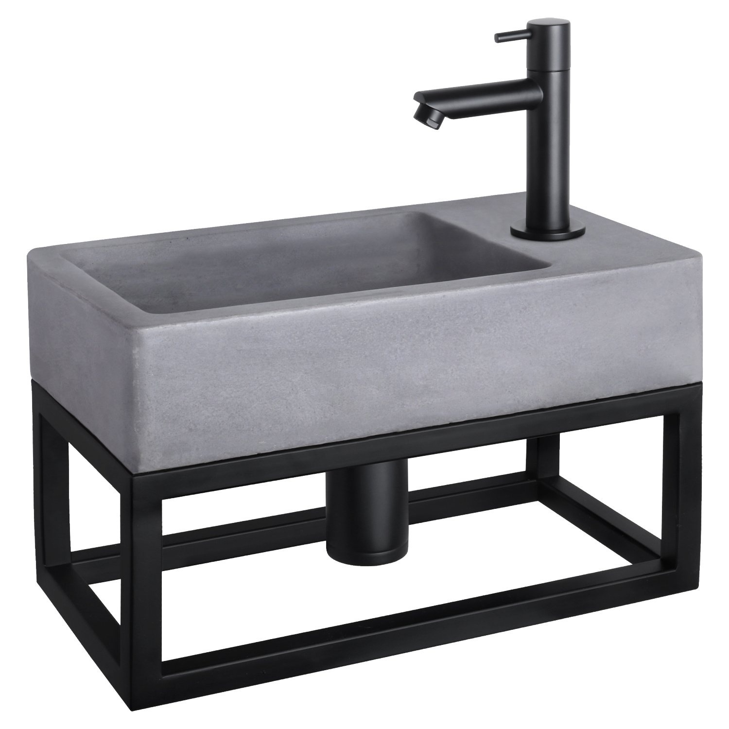Fonteinset Differnz Force Beton en Handoekrek 40x22x9 cm Donker Grijs Met Rechte Kraan Mat Zwart Differnz