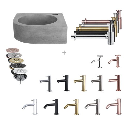 Fonteinset Differnz Mix En Match Cleo Hoekfontein 30x30x10 cm Beton (Keuze Uit 5 Kleuren Kranen) 