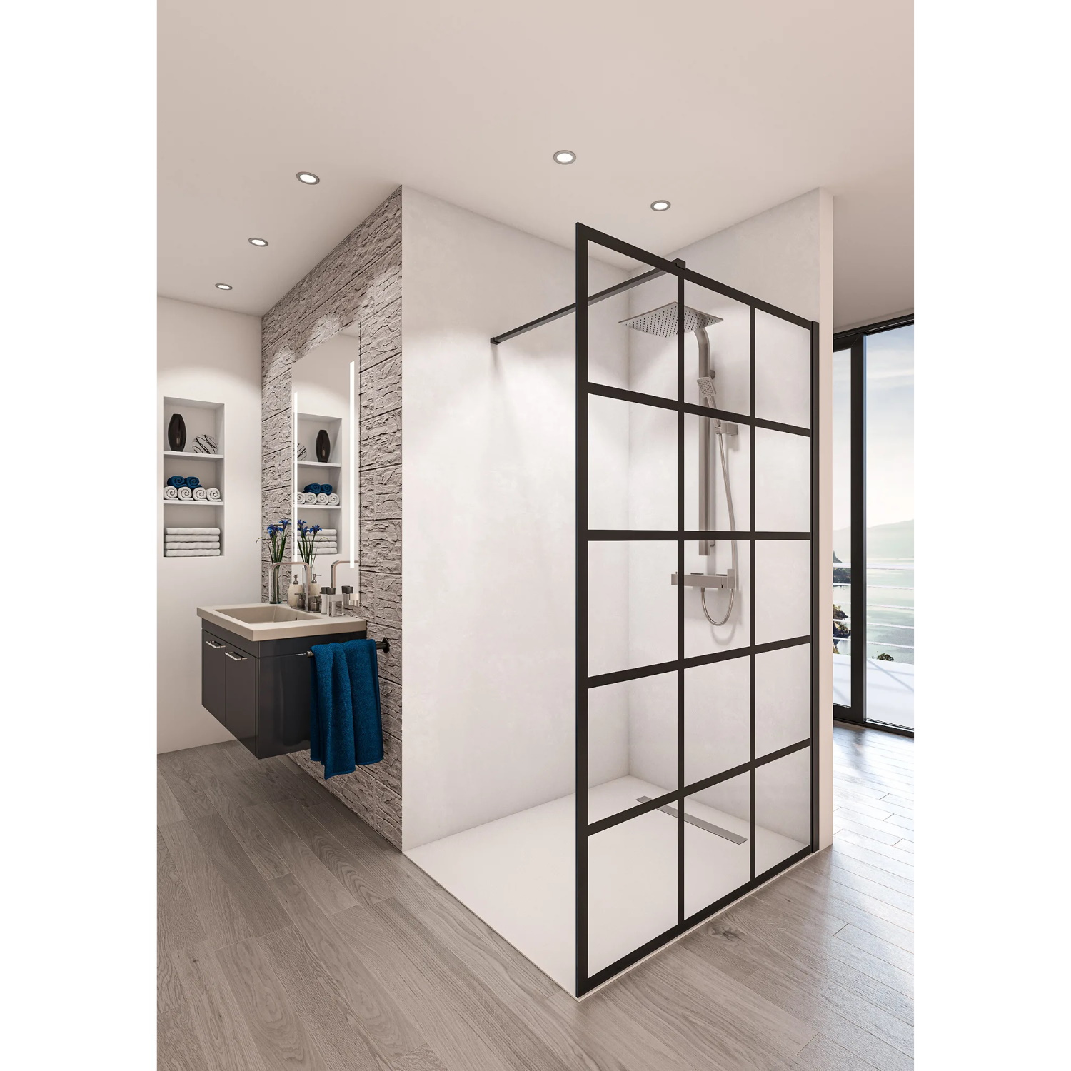 Inloopdouche BWS Free Time 120x200 cm Zwart Decor 3 Timeless Coating Mat Zwart Profiel Boss & Wessing