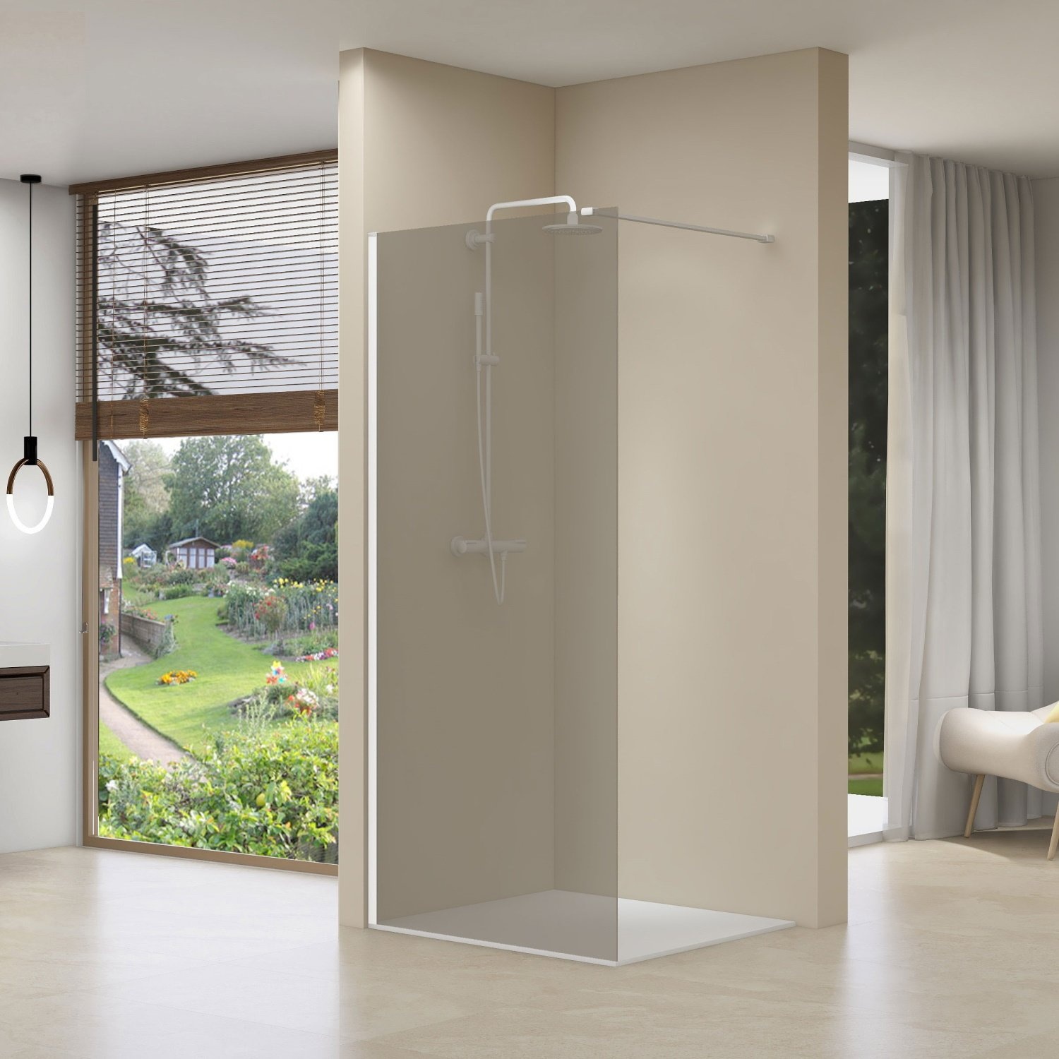 Inloopdouche Van Rijn ST01 Met Stabilisatiestang 120x200 cm Rookglas 8 mm Wit van Rijn