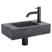 NIET MEER LEVERBAAR Fonteinset Differnz Bombai Natuursteen 40x22x9 cm Zwart Met Gebogen Kraan Mat Zwart