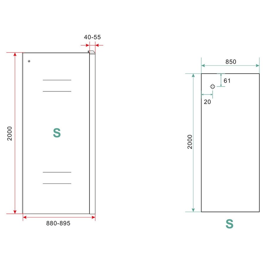 Zijwand Aqua Splash Voor Schuifbare Douchedeur 90x200 cm 8 mm Nisdeur NANO Mat Zwart