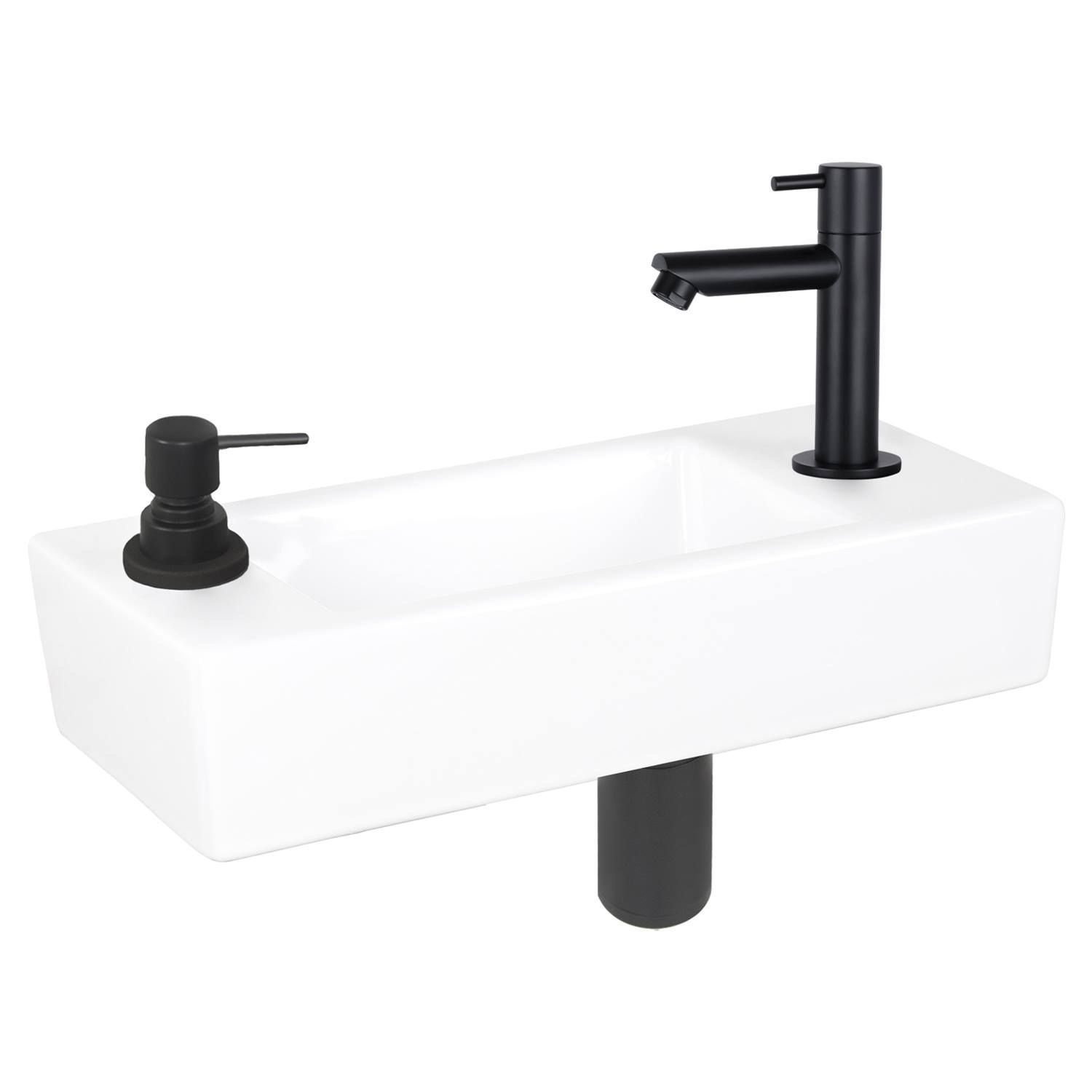 Fonteinset Differnz Sapon Rechts 42.5x18.5x9 cm Geintegreerde Zeepdispenser Keramiek Wit Differnz