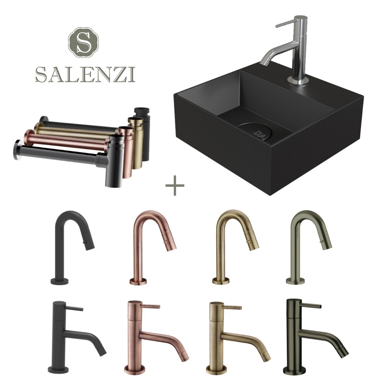 Salenzi Fonteinset Spy 30x30 cm Mat Zwart - spy3030setmzwart