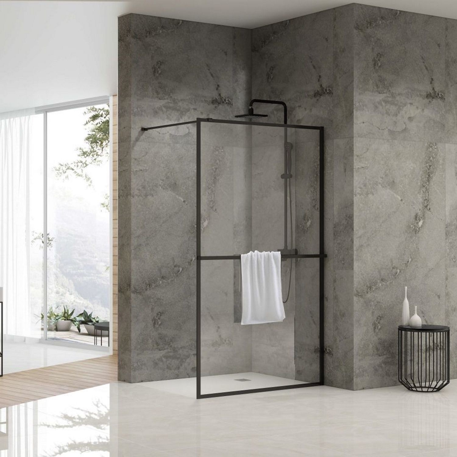 Inloopdouche Van Rijn ST04 Met Handdoekstang 100x200 cm 8 mm Helder Glas Zwart van Rijn