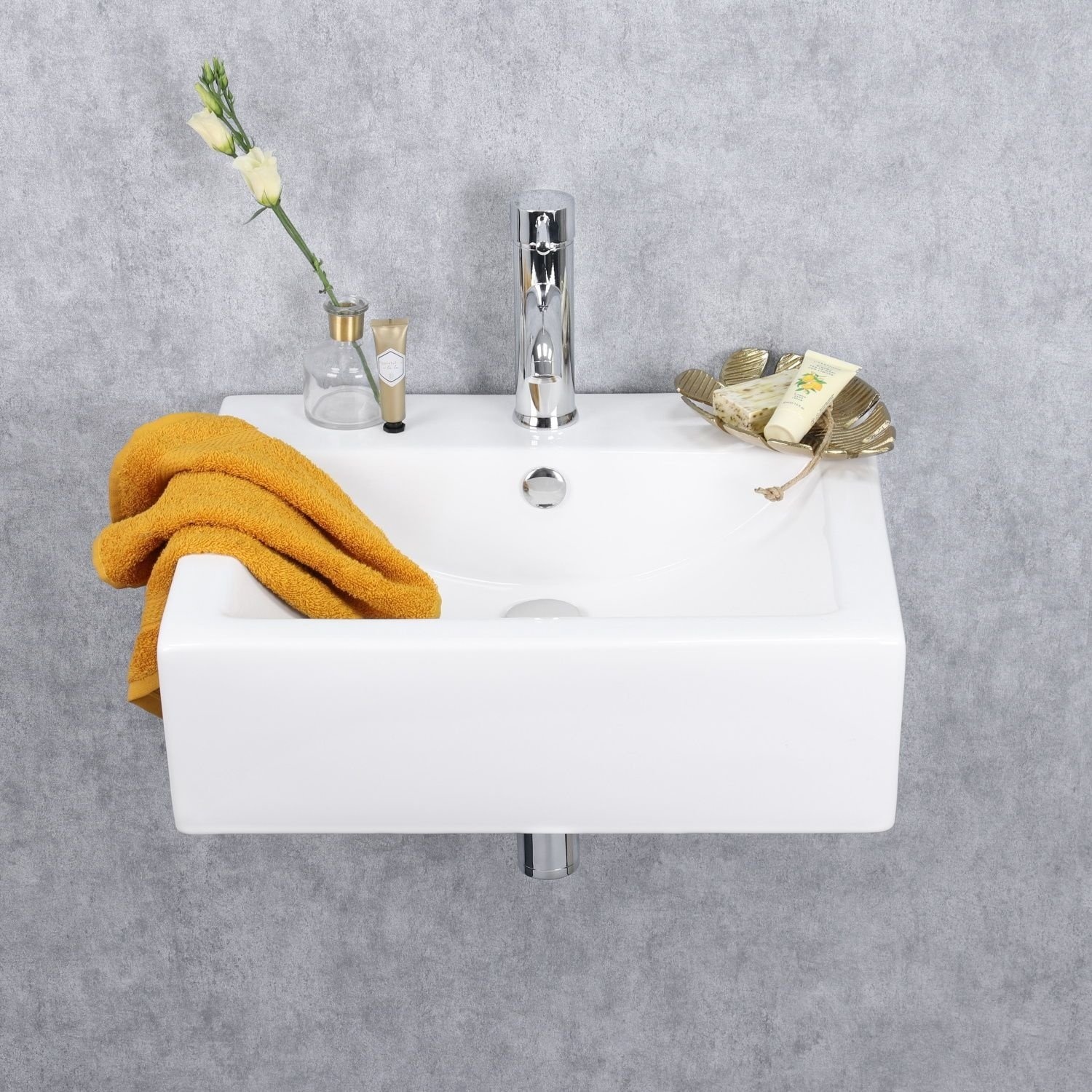 Fonteinset Differnz Rhea 52x40.5x15.5 cm Keramiek Met Kraan en Sifon Chroom Differnz