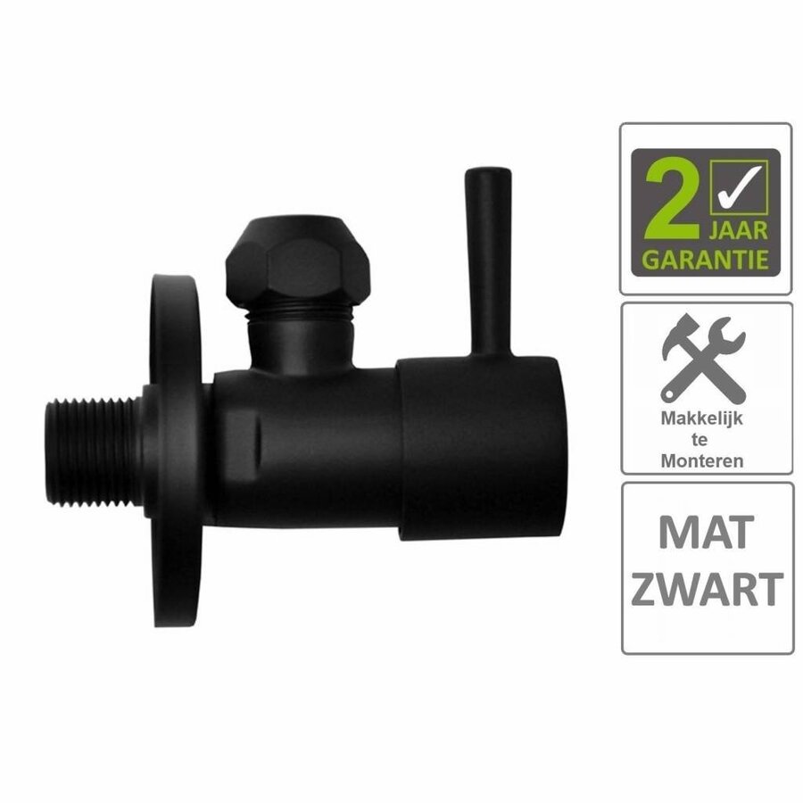 AQS Hoekstopkraan Mika Minimaal 3/8"x10 Inclusief Rozet Mat Zwart