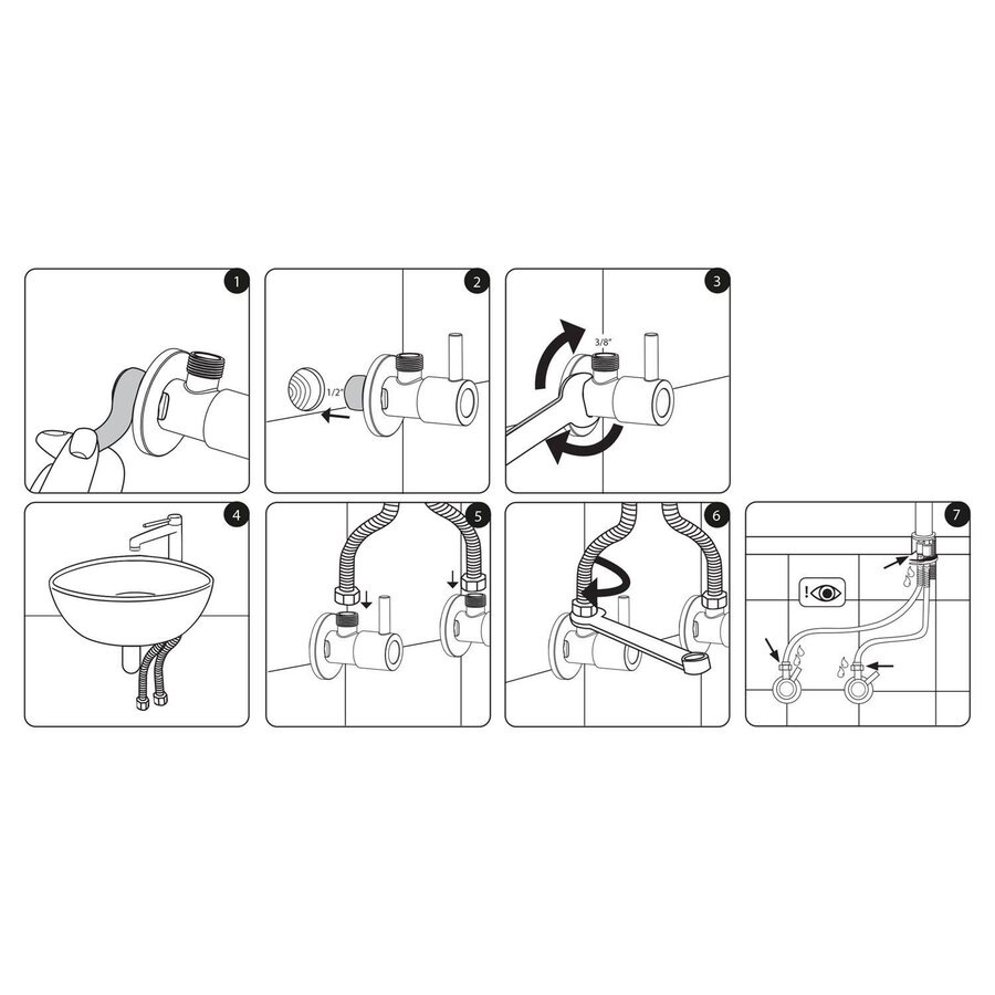 Hoekstopkraan Differnz Met Rozet 1/2x3/8 mm Mat Wit