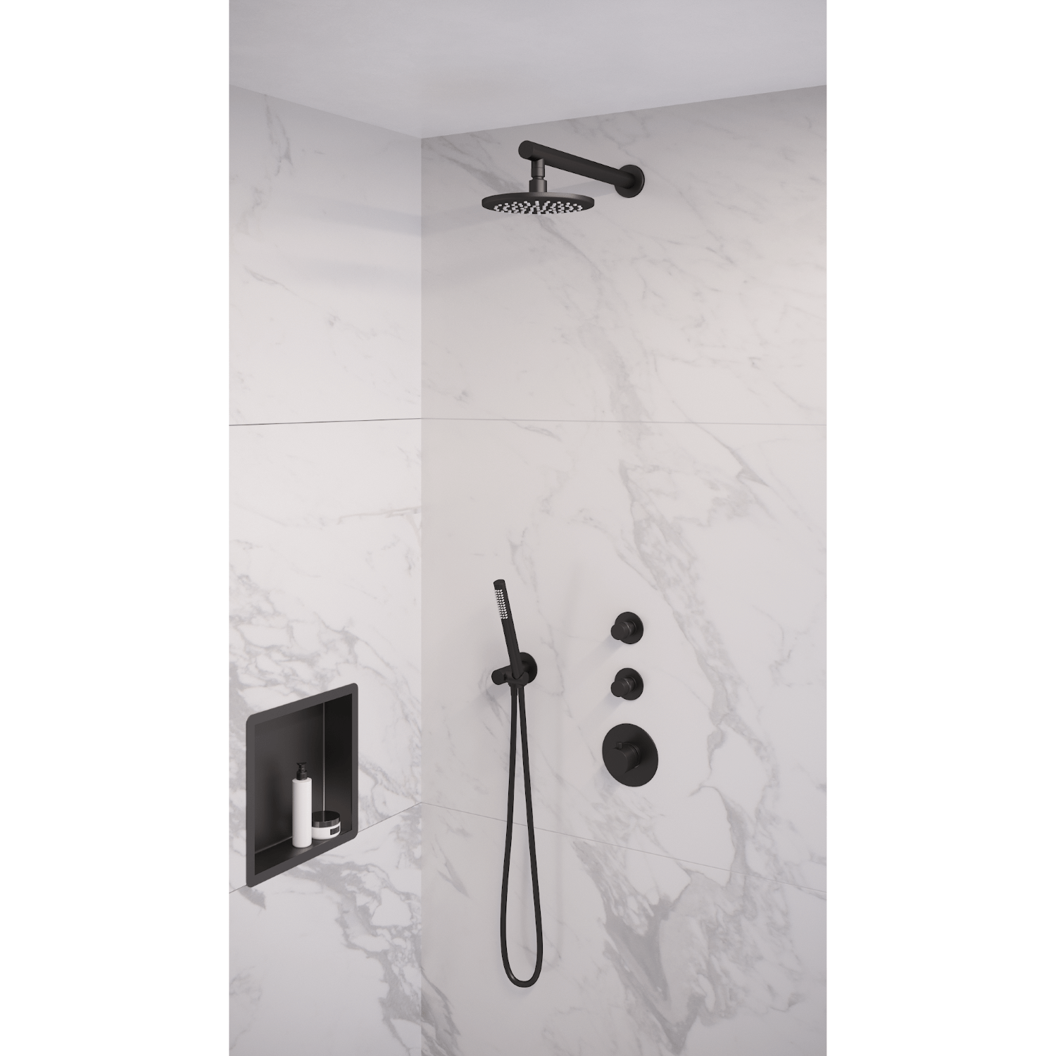 Thermostatisch Inbouwdoucheset Brauer Black 20 cm Hoofddouche Wandarm Staafhanddouche Mat Zwart Brauer