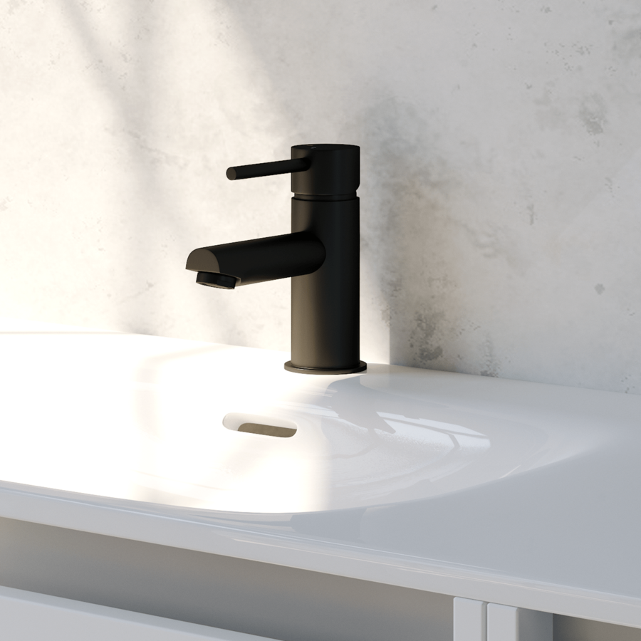 Inbouw Wastafelmengkraan Brauer Black Edition Coldstart Gebogen Uitloop Korte Ronde Hendel Geborsteld Mat Zwart Met Rozetten